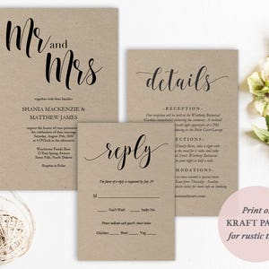 Wedding Invitation Set Printable Invitation Suite Set of 4 pieces Included Instant Download Editable PDF Modern Script GD0115 image 2