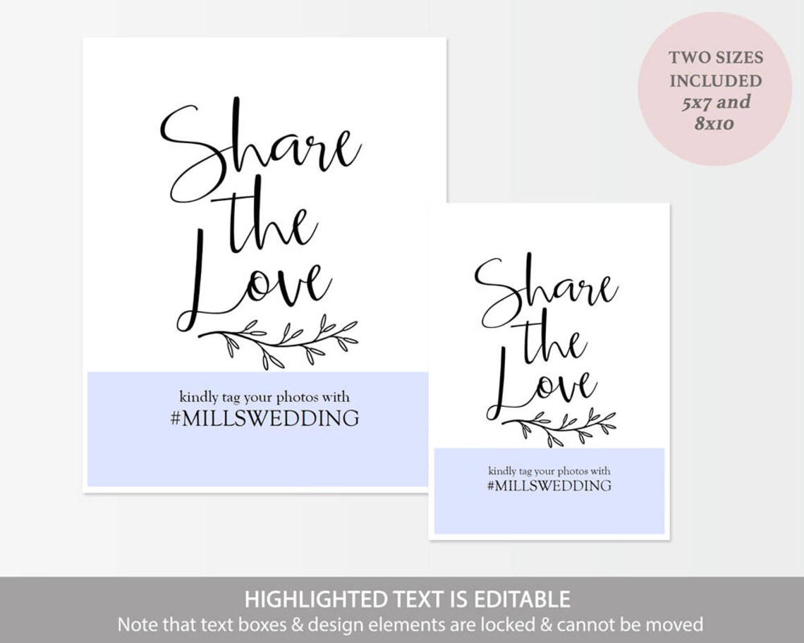 Social Media Sign Wedding Hashtag Sign Printable Wedding - Etsy