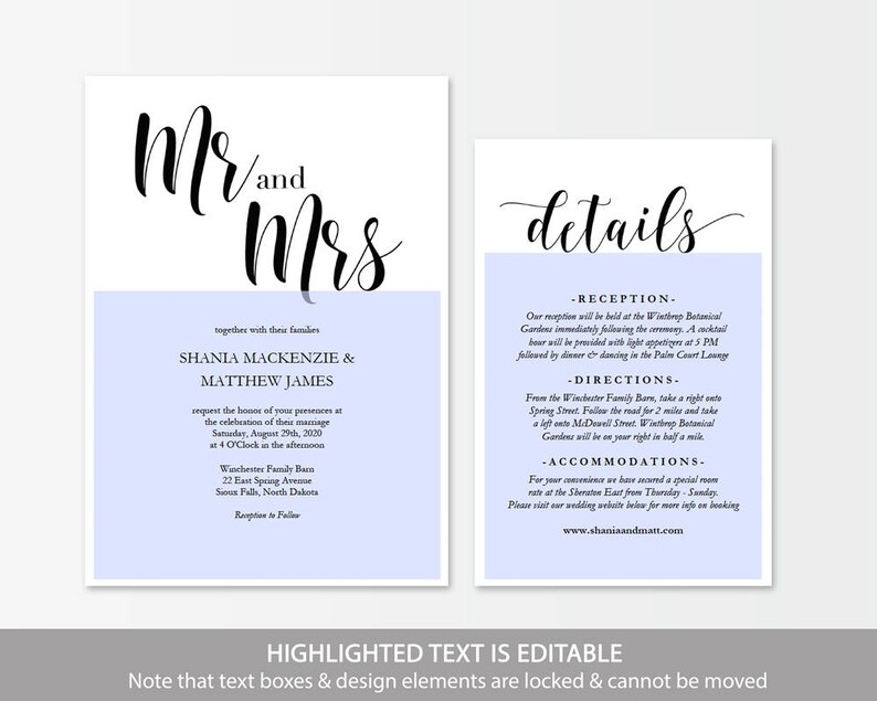 Wedding Invitation Set Printable Invitation Suite Set of 4 pieces Included Instant Download Editable PDF Modern Script GD0115 image 3