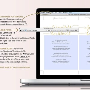 Gold Signature Cocktails Menu Sign Printable 5x7 inch Card Wedding Bar Menu Editable PDF Instant Download 5x7 inches GD0807 image 5