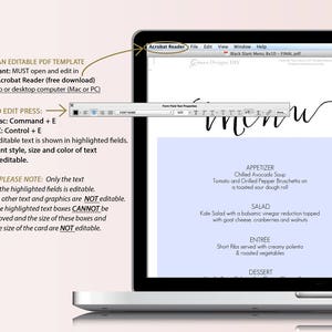 Menu Sign Template Framable Menu Card Editable PDF DIY Menu Template ...
