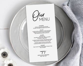 Modern Menu Printable - Tall Menu - Instant Digital Download - Editable PDF - Wedding Menu - DIY Template Banquet Menu- 5x7 inches - #GD0211