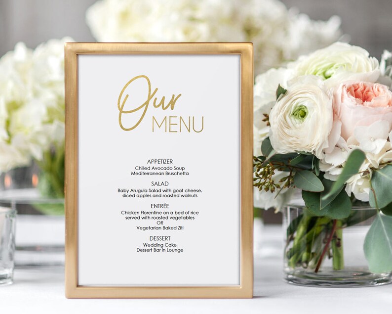 Gold Menu Download Printable Wedding Menu Calligraphy style script Instant Download DIY Template Editable PDF 5x7 inches GD0310 image 1