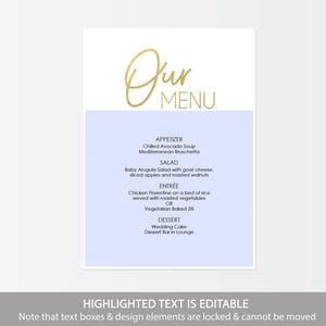 Gold Menu Download Printable Wedding Menu Calligraphy style script Instant Download DIY Template Editable PDF 5x7 inches GD0310 image 3