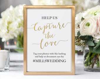 Gold Capture the Love Sign - Gold Social Media Sign - Wedding Hashtag Gold Foil - Instant Download - PDF template - 8x10 and 5x7 - #GD0832