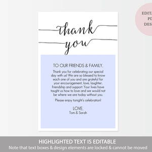 Thank You Printable Card Favor or Welcome Bag Instant Digital Download Editable PDF Wedding Printable 4 x 6 inches GD0721 image 2