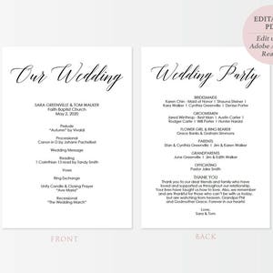 Printable Wedding Program Our Wedding & Bridal Party Instant Digital DIY Template Editable PDF 5 x 7 inches Double sided GD0503 image 3