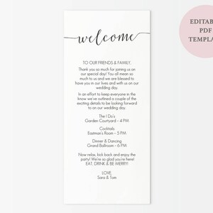 Black Welcome Card Printable Instant Download DIY Template Editable PDF Calligraphy style Script Wedding 4x9 inches GD0722 image 4