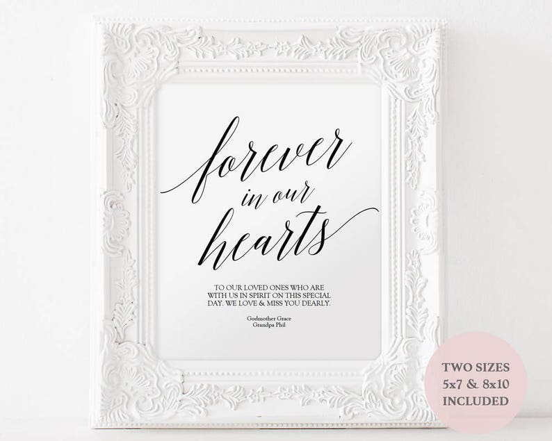 Printable Forever in our Hearts sign In Loving Memory sign Wedding Sign Printable Instant Download Modern 5x7 and 8x10 GD0520 image 1