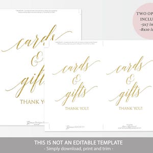 Gold Cards and Gifts Sign Printable Cards and Gifts Gold Foil Instant Download Wedding Printable PDF 5x7 and 8x10 inches GD3419 image 3