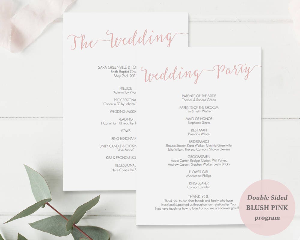 Blush Wedding Program Printable DIY Template Wedding Etsy