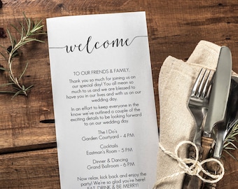 Black Welcome Card Printable - Instant Download - DIY Template - Editable PDF - Calligraphy style Script - Wedding - 4x9 inches - #GD0722