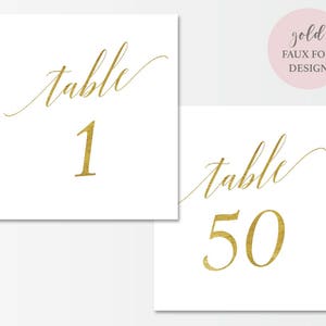 Tented Gold Table Numbers Printable Table Number Set Tables 1-50 Gold Foil Instant Download 4 x 4.5 inches folded and flat GD3406 image 4