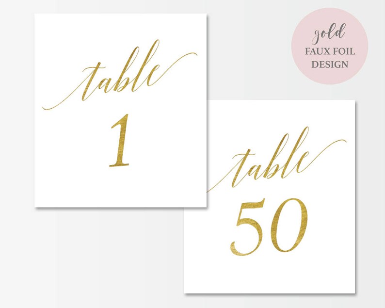 Tented Gold Table Numbers Printable Table Number Set Tables 1-50 Gold Foil Instant Download 4 x 4.5 inches folded and flat GD3406 image 4