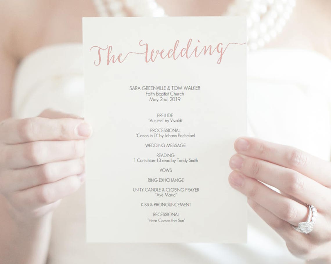 Blush Wedding Program Printable DIY Template Wedding Etsy