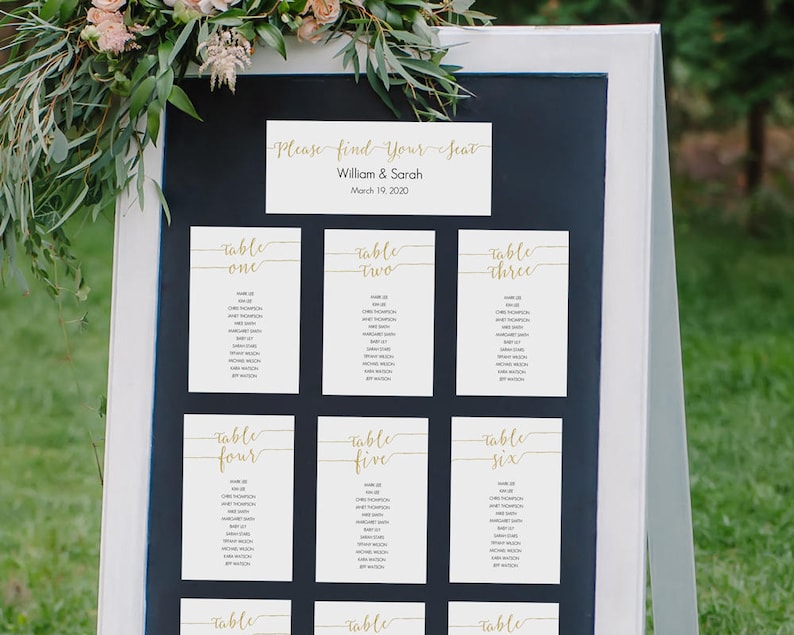 Gold Seating Chart Kit 4x6 inches Tables 1-30 Printable Instant Download Editable PDF Gold Faux foil table cards 4 x 6- #GD0816