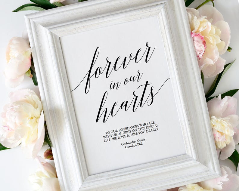 Printable Forever in our Hearts sign In Loving Memory sign Wedding Sign Printable Instant Download Modern 5x7 and 8x10 GD0520 image 2