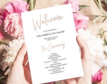 Rose Gold Wedding Program Printable - DIY Template - Instant Download - Wedding Ceremony - Editable PDF - 5x7 inches double sided - #GD0413