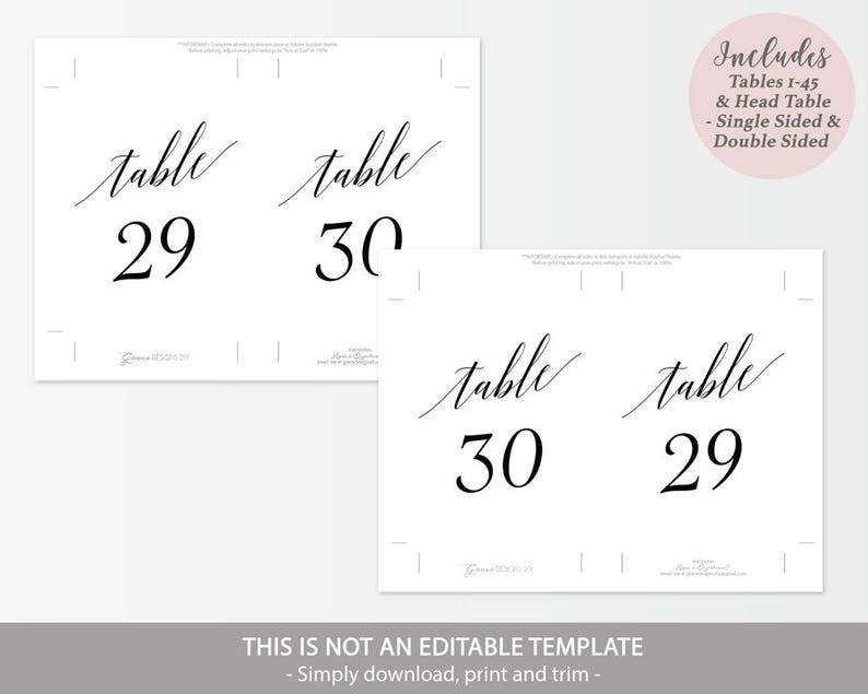 Printable Black Table Number Set Includes Numbers 1-45 and Head Table Instant Download PDF Wedding Table Cards 4x6inches GD0515 image 3