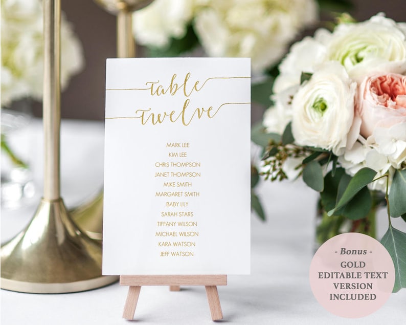 Gold Seating Chart Kit 4x6 inches Tables 1-30 Printable Instant Download Editable PDF Gold Faux foil table cards 4 x 6- #GD0816