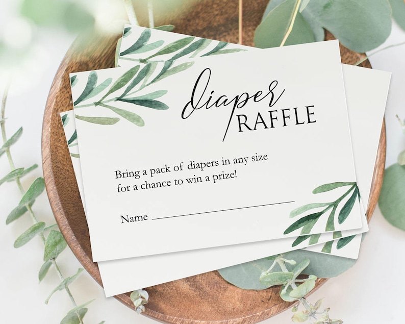 Greenery Diaper Raffle Card Printable Diaper Raffle Ticket Etsy