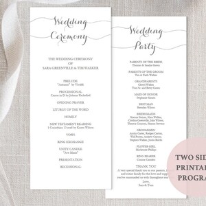 Printable Charcoal Tall Programs Instant Download Gray Wedding Ceremony ...