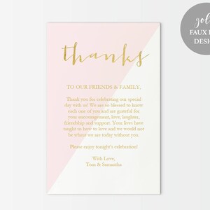 Blush Thank You Printable DIY Template Editable PDF Gold Foil Thank You Pink Favor card Instant Download 4 x 6 inches GD2203 image 3