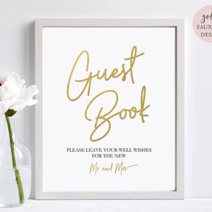 Printable Gold Guest Book Sign Wedding Sign Instant Download Editable PDF Gold Framable Guestbook Sign 8x10 inches GD0319 image 1