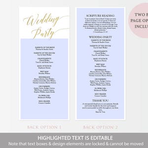 Printable Gold Wedding Program Gold Foil Elegant Minimalist Wedding Ceremony Program Editable PDF Double Sided 4x9 inches GD3404 image 6