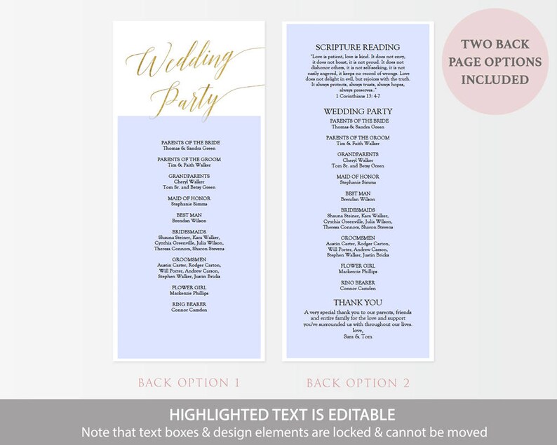 Printable Gold Wedding Program Gold Foil Elegant Minimalist Wedding Ceremony Program Editable PDF Double Sided 4x9 inches GD3404 image 6