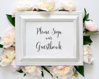 Printable Guestbook Sign - Calligraphy Script font - Instant Download - PDF Guestbook Sign - Wedding Printable - 5x7 inches - #GD2305