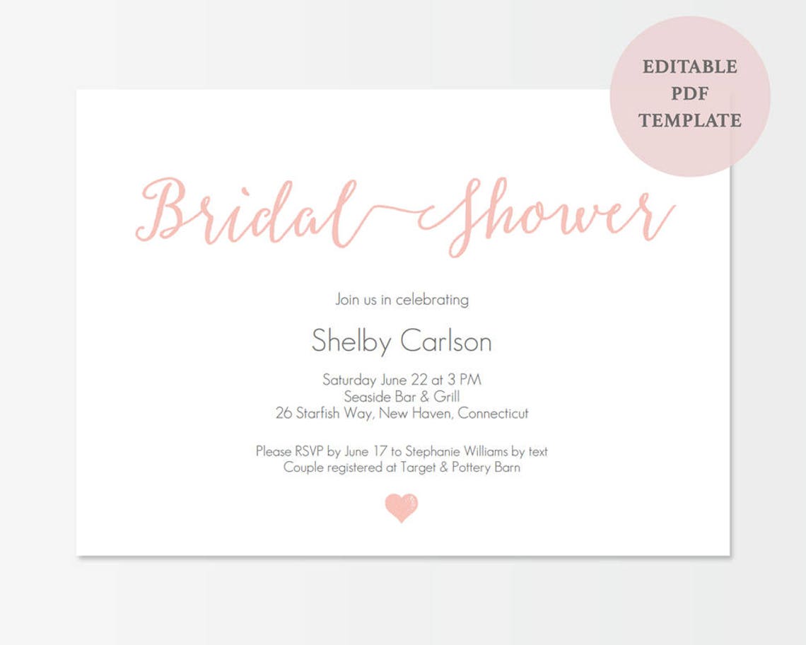 Printable Blush Bridal Shower Invitation Editable PDF Etsy