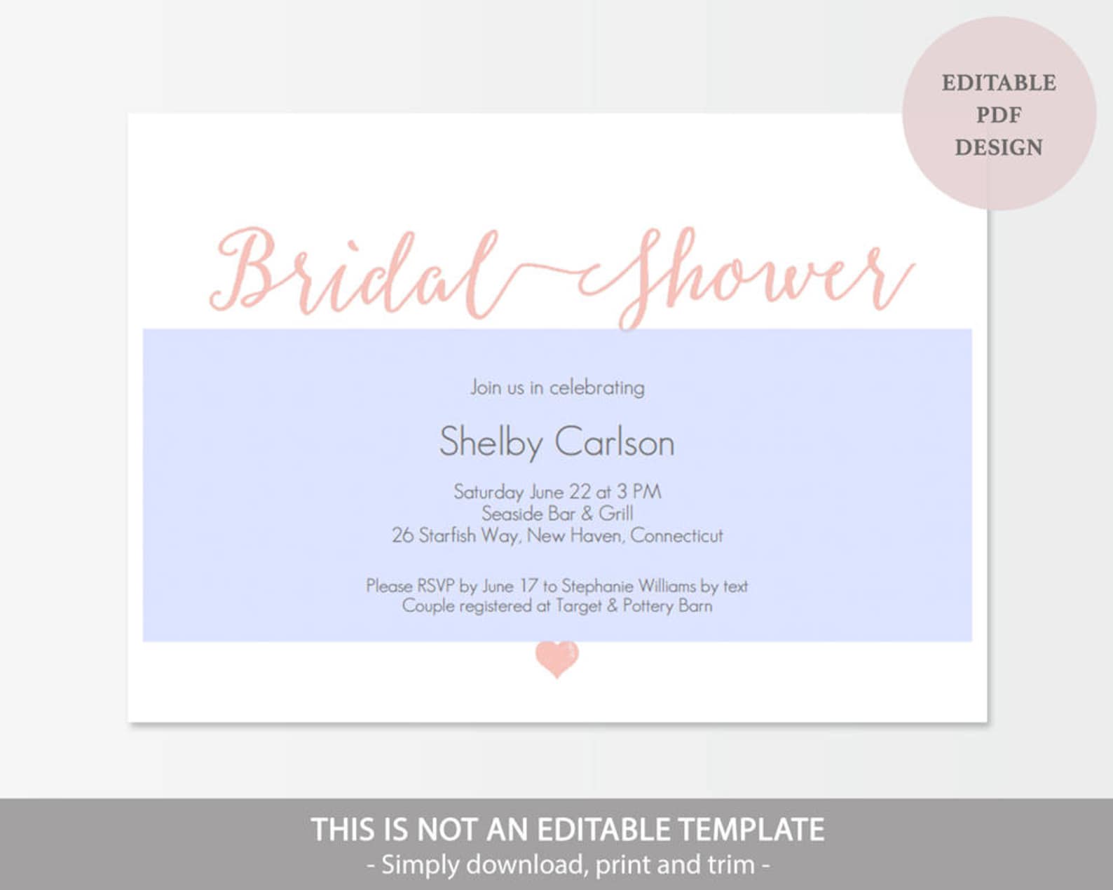 Printable Blush Bridal Shower Invitation Editable PDF Etsy