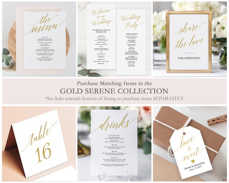 Printable Gold Wedding Program Gold Foil Elegant Minimalist Wedding Ceremony Program Editable PDF Double Sided 4x9 inches GD3404 image 9