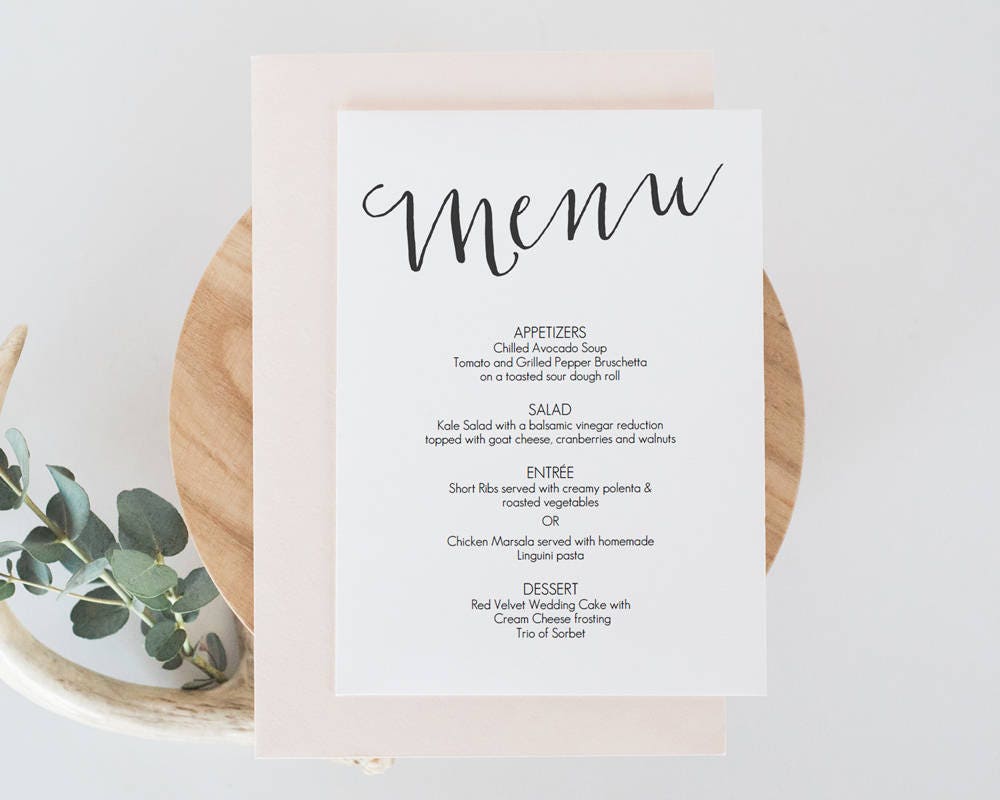 Printable Menu Template 5x7 inches Instant Download Etsy