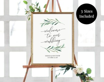 Greenery Wedding Welcome Sign - Poster Size Welcome Sign - Rustic Chic Olive Branch - Instant Download - PDF - 16x20, 18x24, 24x36 - #GD3808