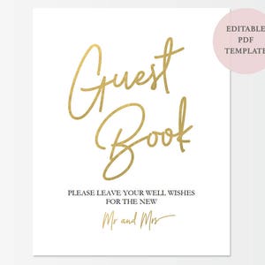 Printable Gold Guest Book Sign Wedding Sign Instant Download Editable PDF Gold Framable Guestbook Sign 8x10 inches GD0319 image 3