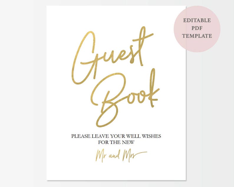 Printable Gold Guest Book Sign Wedding Sign Instant Download Editable PDF Gold Framable Guestbook Sign 8x10 inches GD0319 image 3