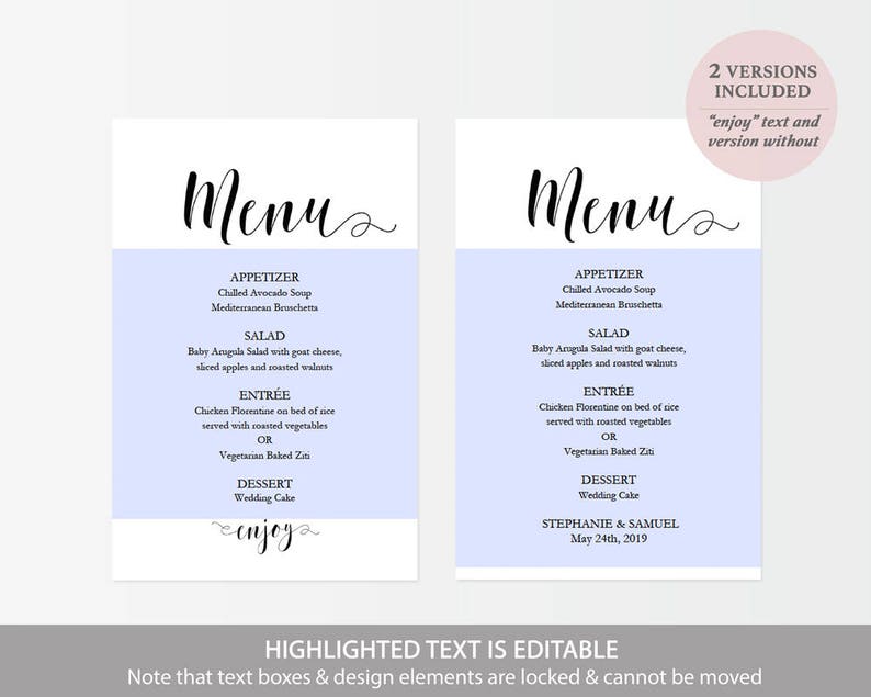 Belle Swirls Menu Printable Wedding Menu PDF Instant Digital Download DIY Template Editable PDF Belle Collection 4 x 6 GD0105 image 2