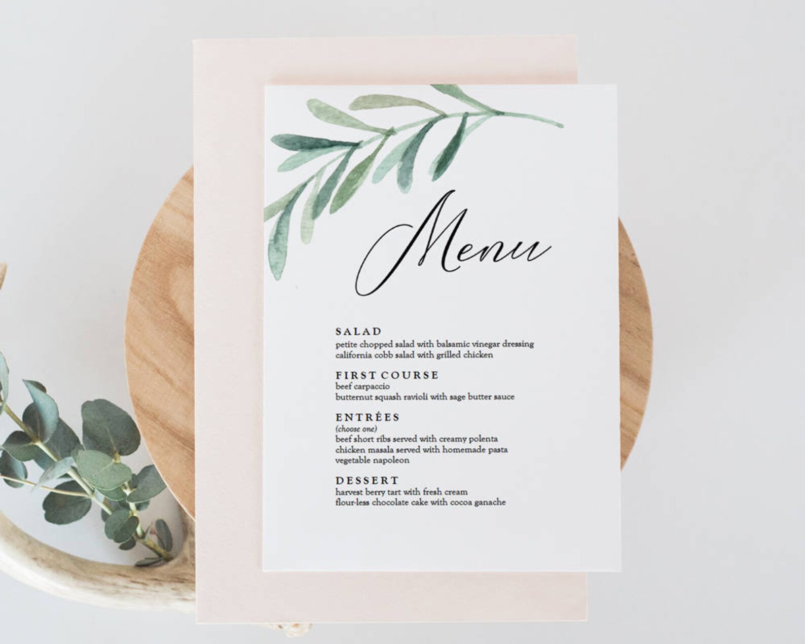 Greenery Wedding Menu Olive Leaf Menu Download Eucalyptus Etsy