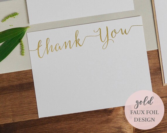 Gold Thank You Flat Card Template Wedding Printable | Etsy