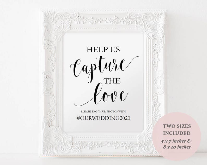 Printable Hashtag Sign Wedding Social Media Sign Instagram Sign Capture the Love Sign Instant Download 8x10 and 5x7 GD0114 image 1