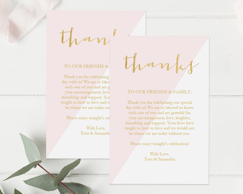 Blush Thank You Printable DIY Template Editable PDF Gold Foil Thank You Pink Favor card Instant Download 4 x 6 inches GD2203 image 2