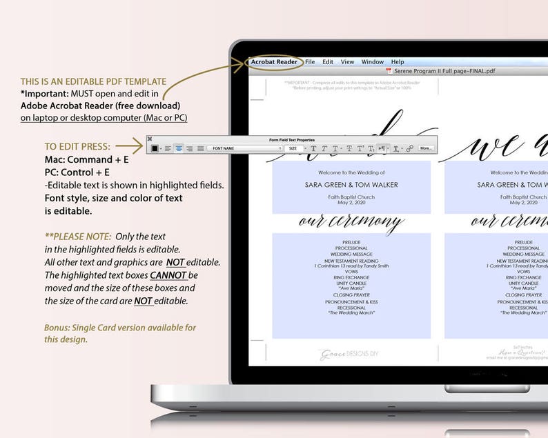 Printable Wedding Program Calligraphy style font Editable | Etsy