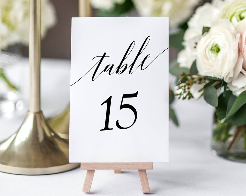 Printable Black Table Number Set Includes Numbers 1-45 and Head Table Instant Download PDF Wedding Table Cards 4x6inches GD0515 image 2
