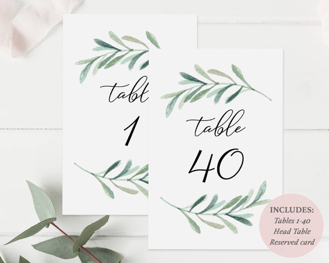 Printable Greenery Table Number Set Wedding Table Cards Etsy