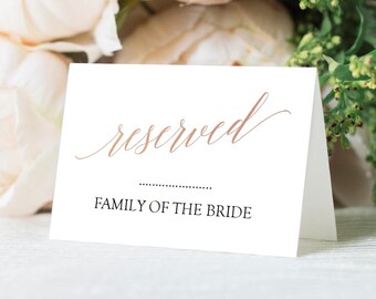 Wedding Reserved Signs - Rose Gold Reserved Signs - Tent Cards and Flat Cards - Instant download - calligraphy style - 3.5" x 5" - #GD3708