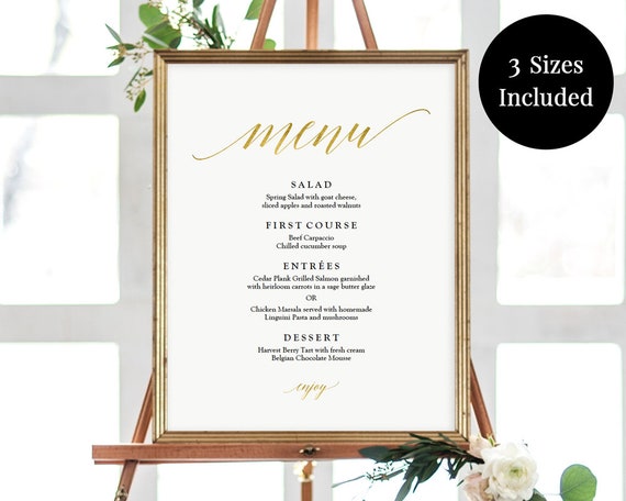 printable gold menu poster gold foil wedding buffet menu etsy