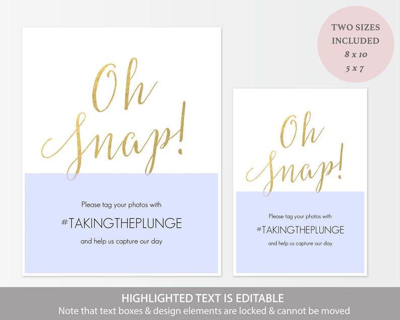 Gold Instagram Sign template Gold Oh Snap Hashtag Sign Social Media Sign Snapchat Sign Instant Download PDF 8x10 and 5x7 GD0827 image 3
