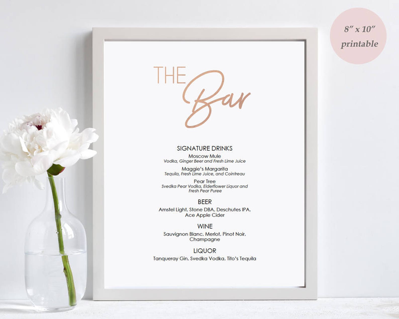 Rose Gold Bar Menu Download Instant Digital Download Etsy